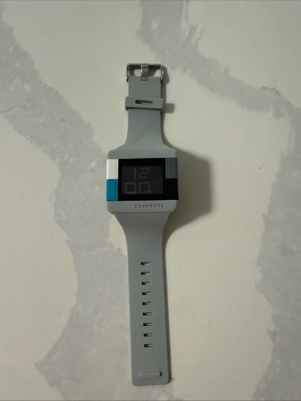 Converse Light Gray Silicone Digital Watch with Blue Accent